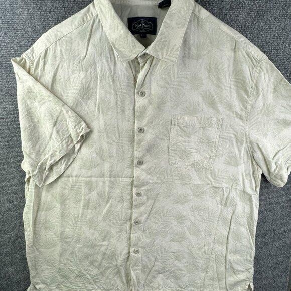 Nat Nast Short Sleeve Button Up Shirt XL Silk Blend Floral Ivory Hawaii Beach - Picture 1 of 11